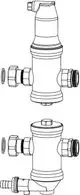 Diagramm eines Anschlusssets, bestehend aus einem Zirkulationsventil und verschiedenen anschlussbereiten Elementen, hergestellt von IMI Hydronic Engineering.